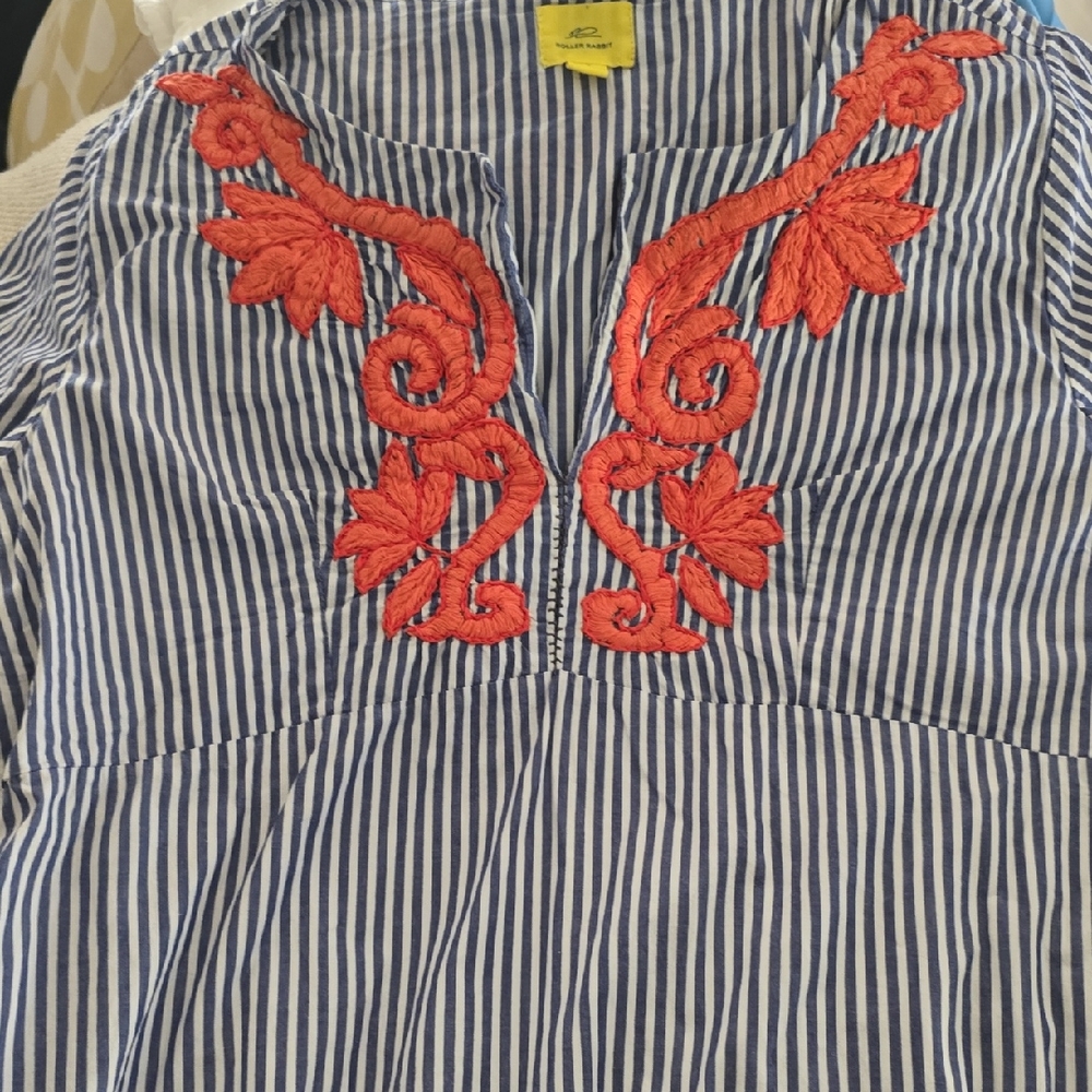 Roller Rabbit Stripe Kaftan Dresscoral Red Embroidery Kaftan Dress 100% Cotton